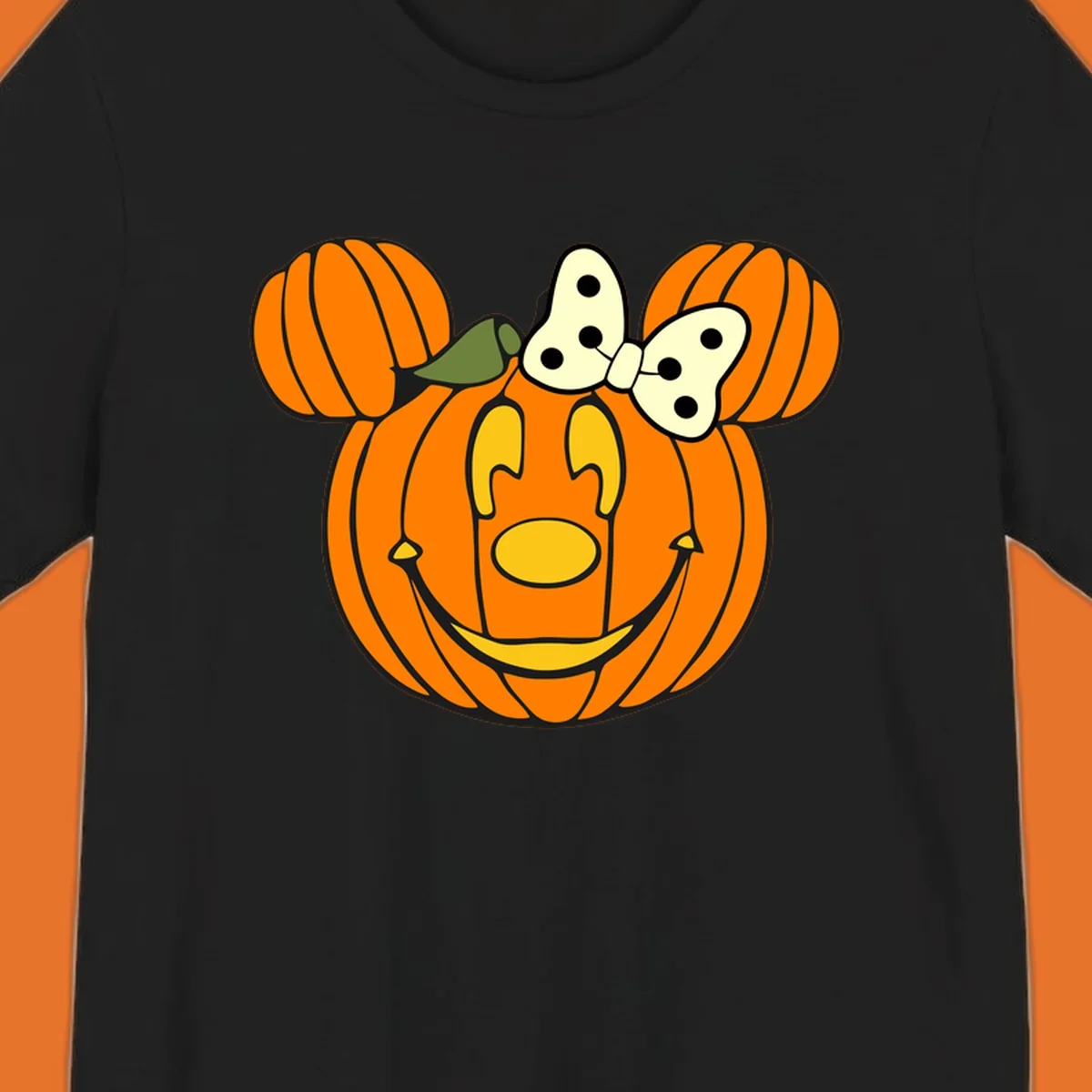 Minnie Mouse pumpkin Halloween graphic with ears and bow