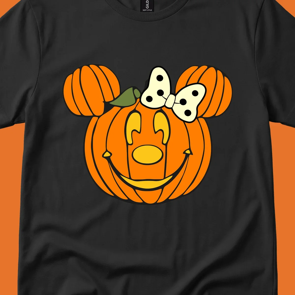 Minnie Mouse pumpkin Halloween graphic with ears and bow