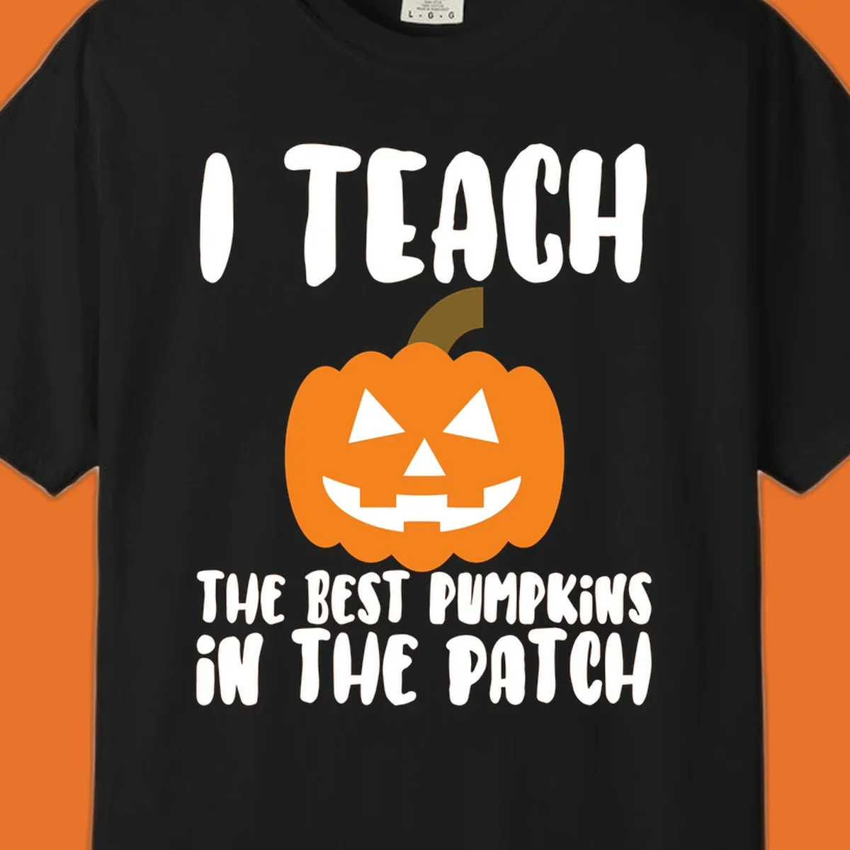Teacher pumpkin patch design with text 'I TEACH THE BEST PUMPKINS IN THE PATCH'.