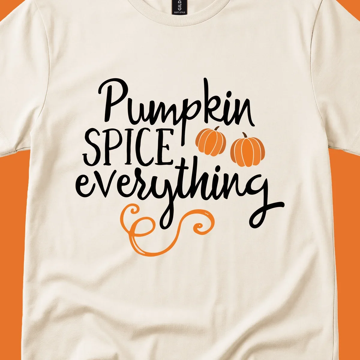 Pumpkin spice everything text and graphics design for fall.