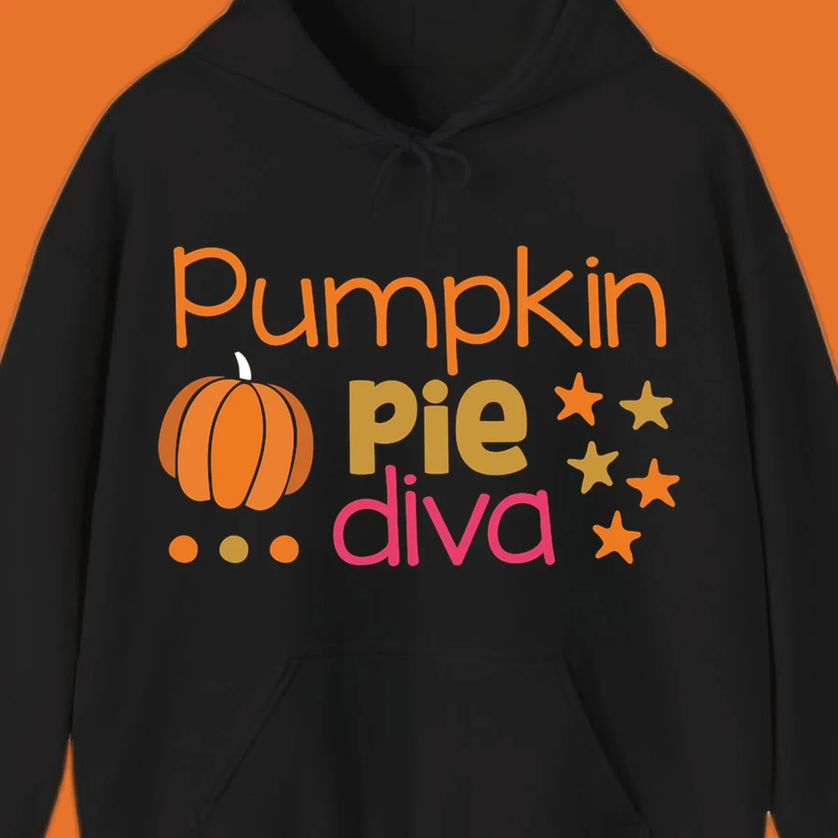 Pumpkin Pie Diva text and illustration with stars and dots