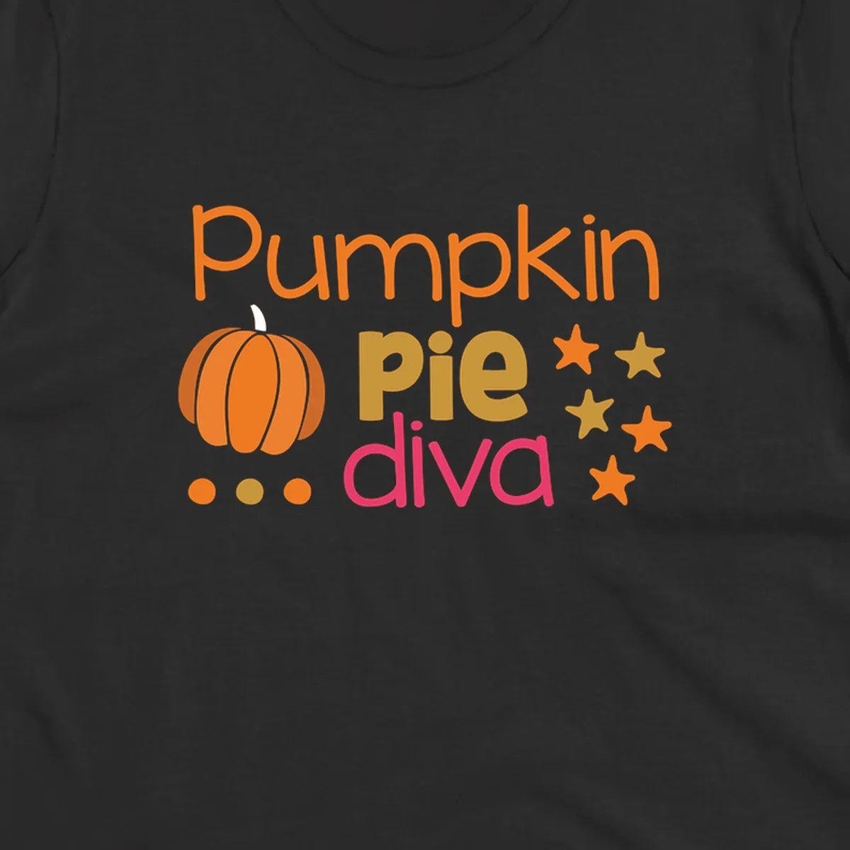 Pumpkin Pie Diva text and illustration with stars and dots