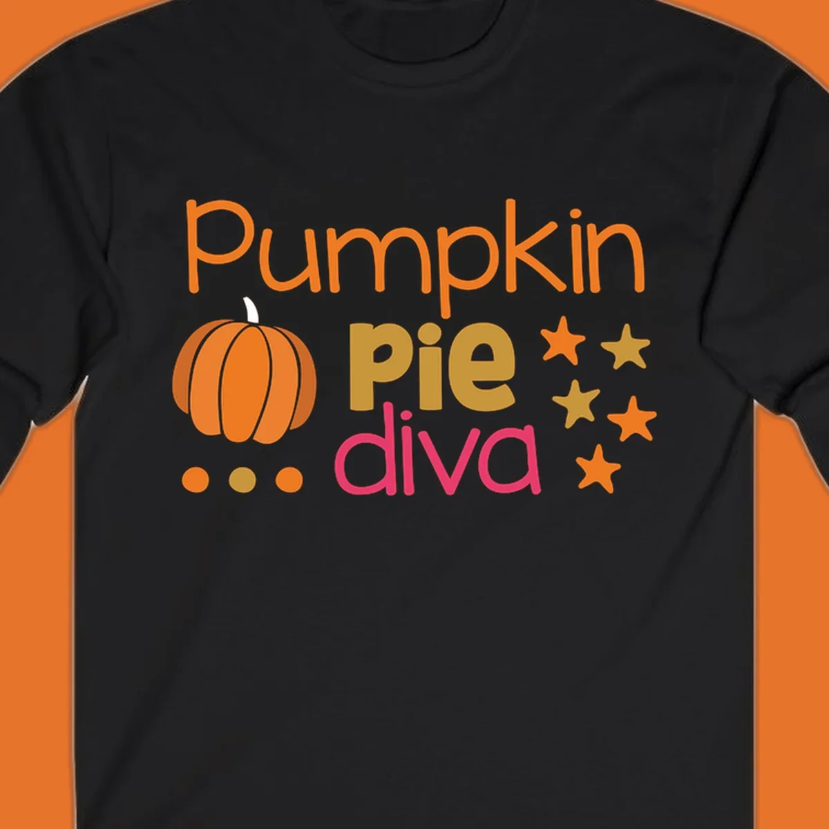 Pumpkin Pie Diva text and illustration with stars and dots