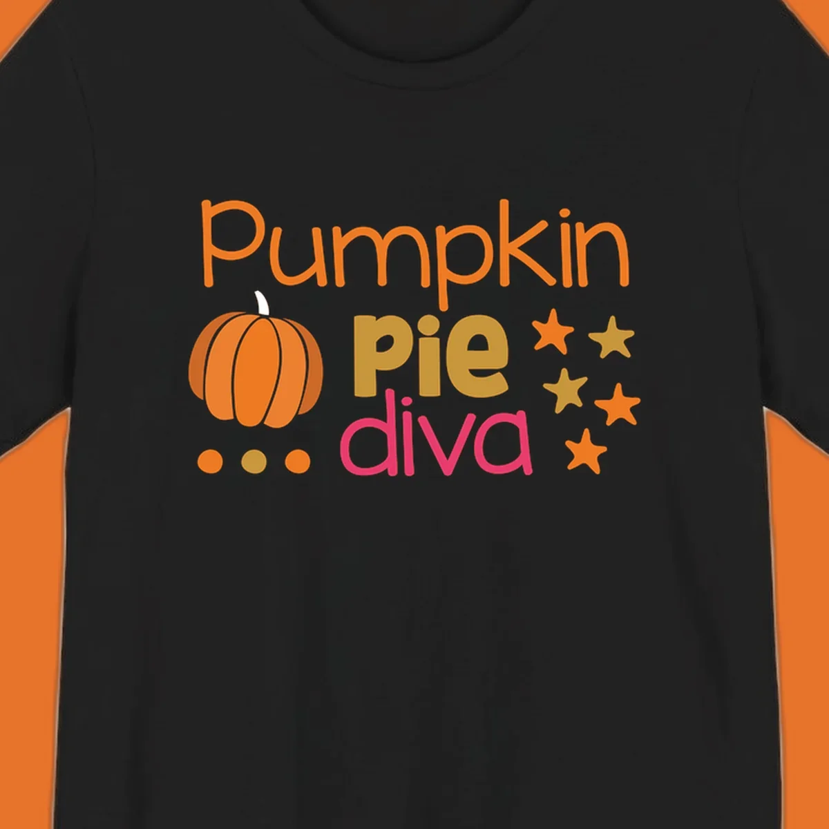 Pumpkin Pie Diva text and illustration with stars and dots