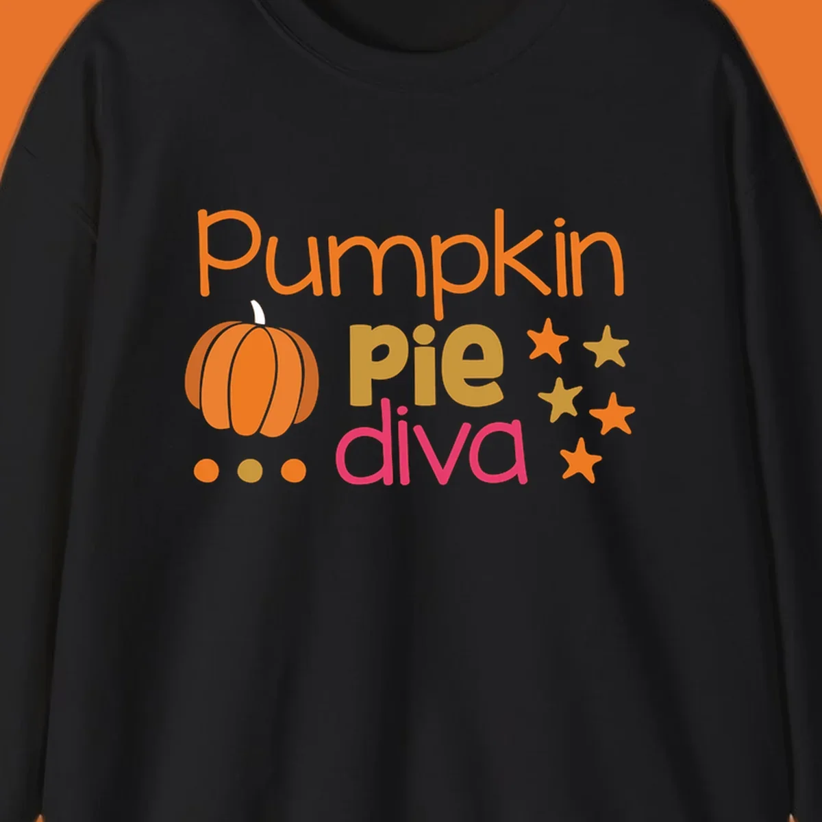 Pumpkin Pie Diva text and illustration with stars and dots