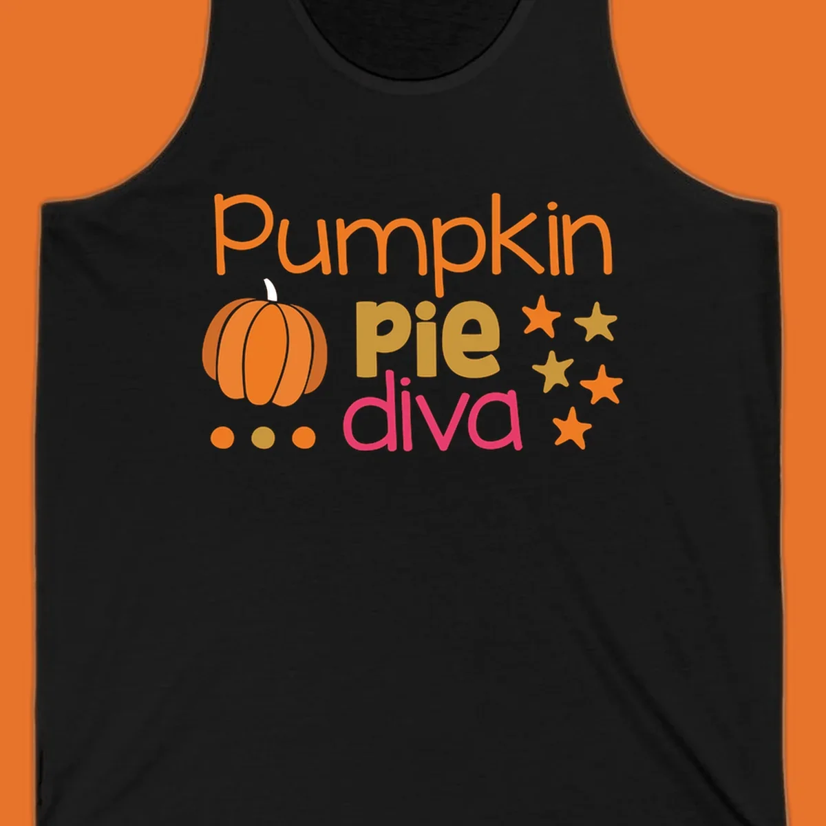 Pumpkin Pie Diva text and illustration with stars and dots
