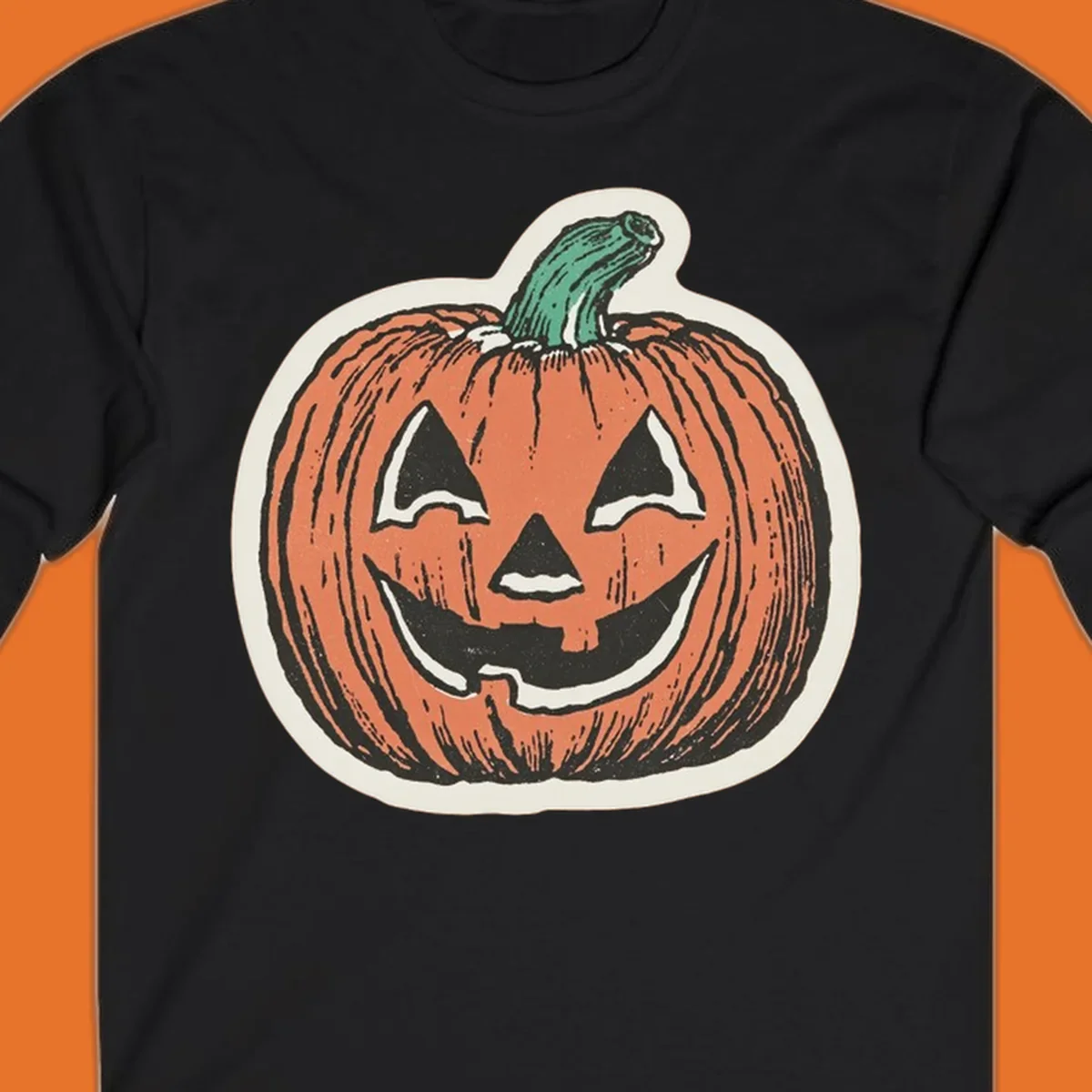 Vintage halloween pumpkin grin jack o lantern illustration.