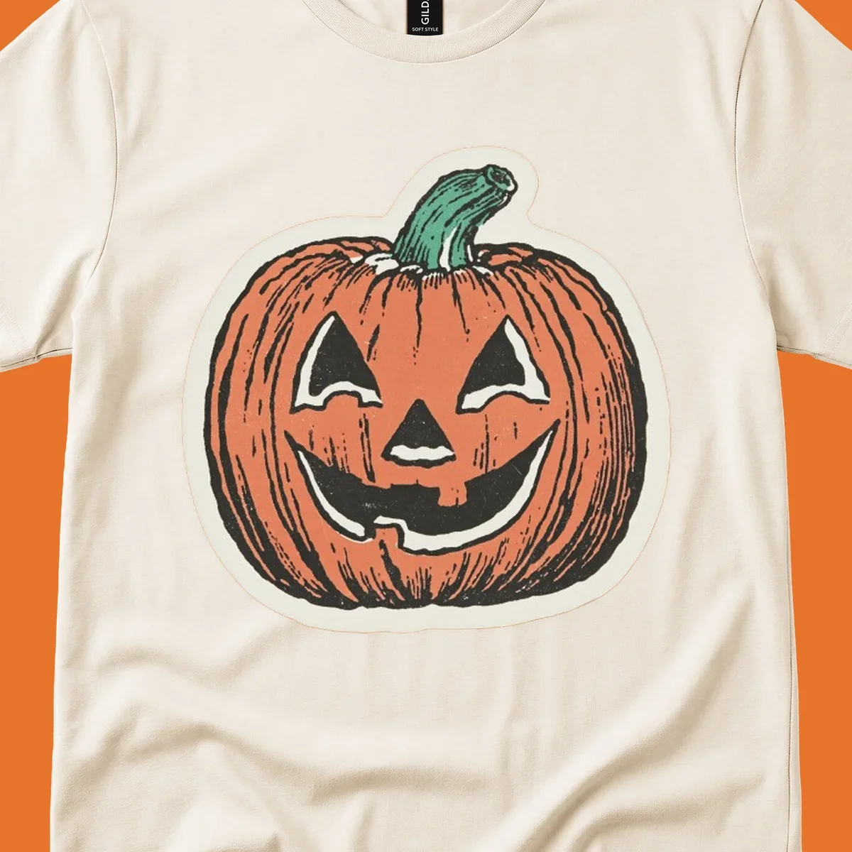 Vintage halloween pumpkin grin jack o lantern illustration.
