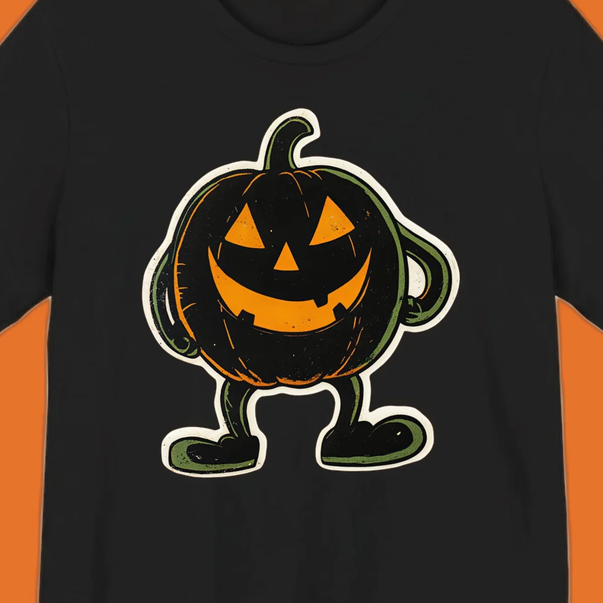Grinning pumpkin character illustration with glowing orange eyes and mouth, vintage style. Primary keyword: grinning-pumpkin-character.