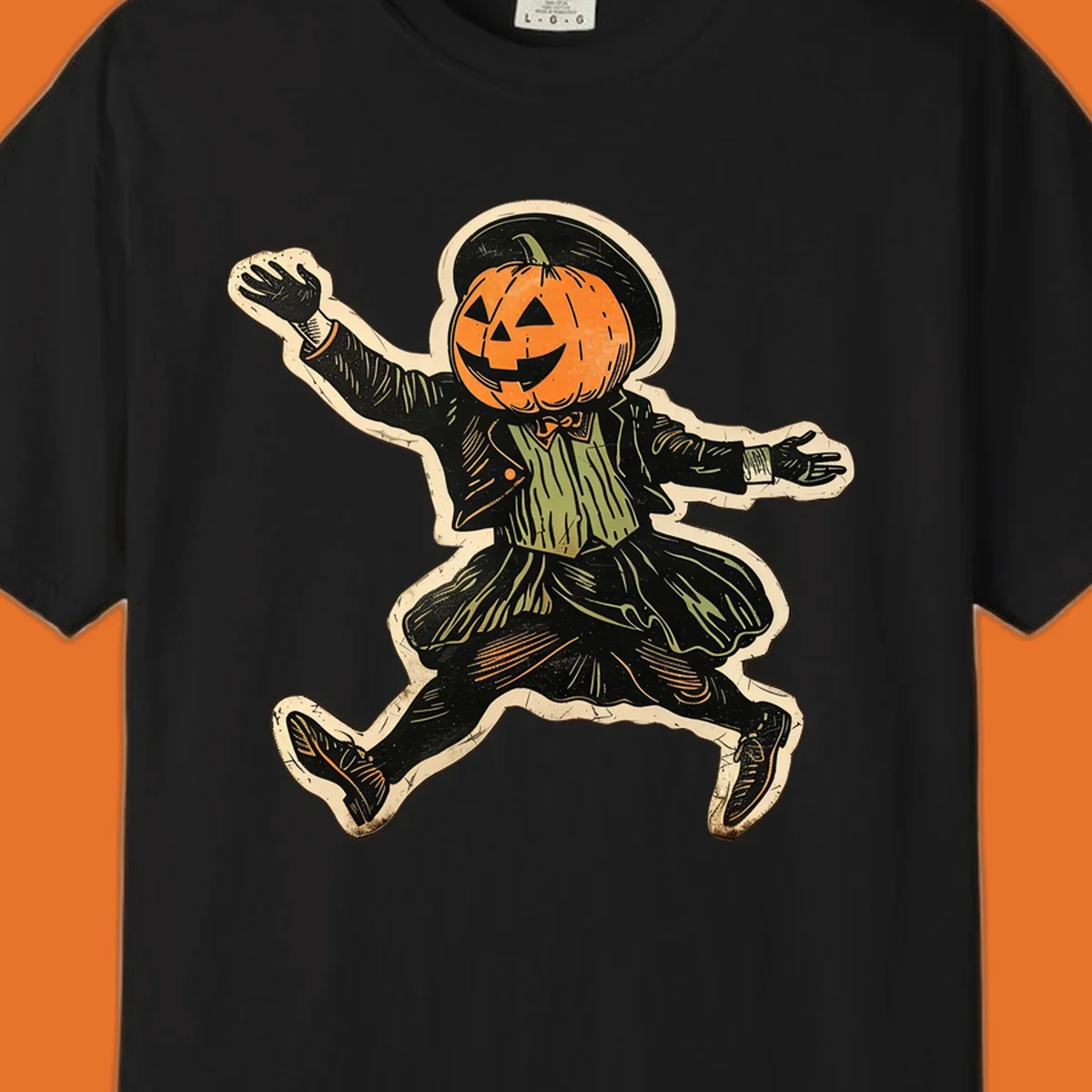 Vintage dancing pumpkin man illustration for Halloween