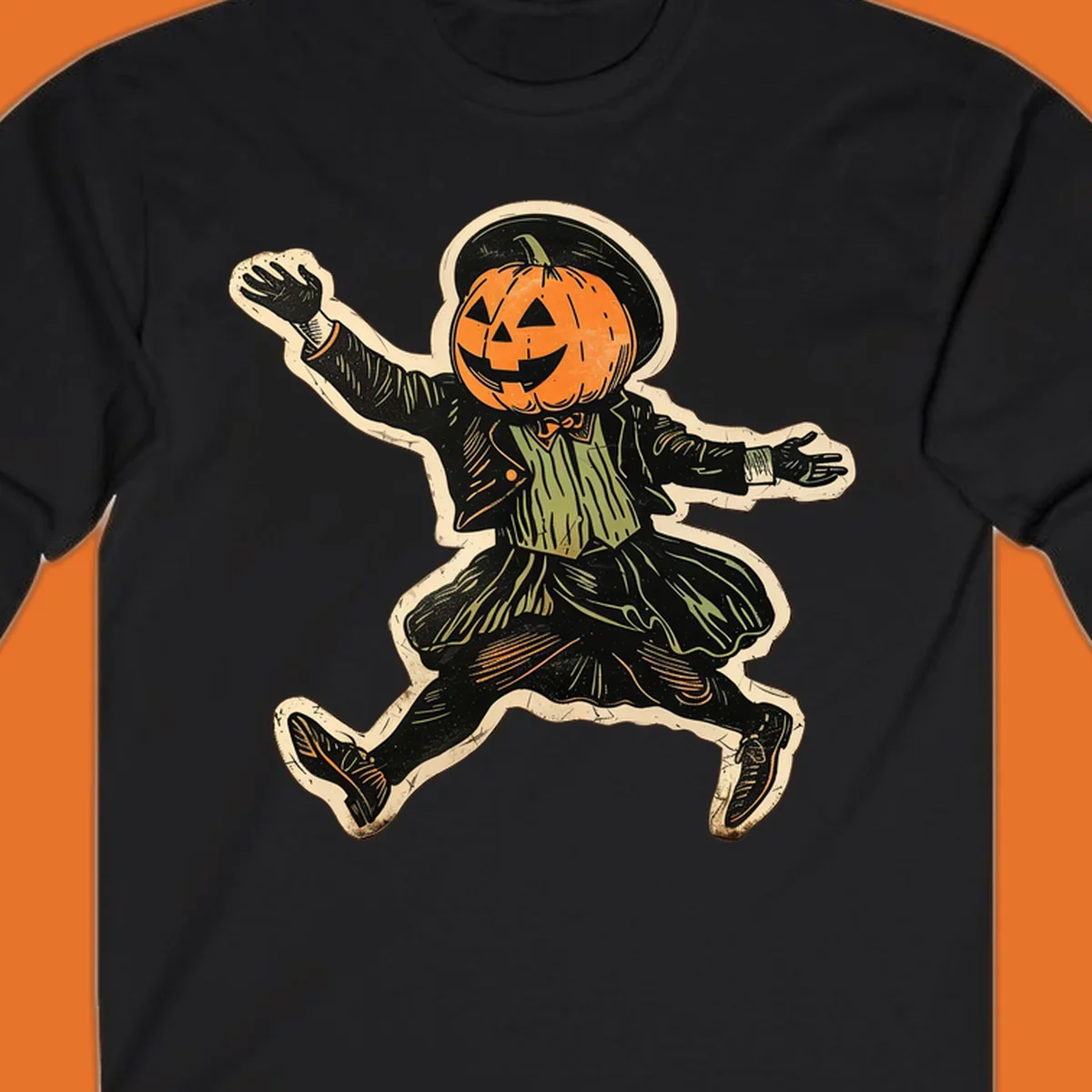 Vintage dancing pumpkin man illustration for Halloween