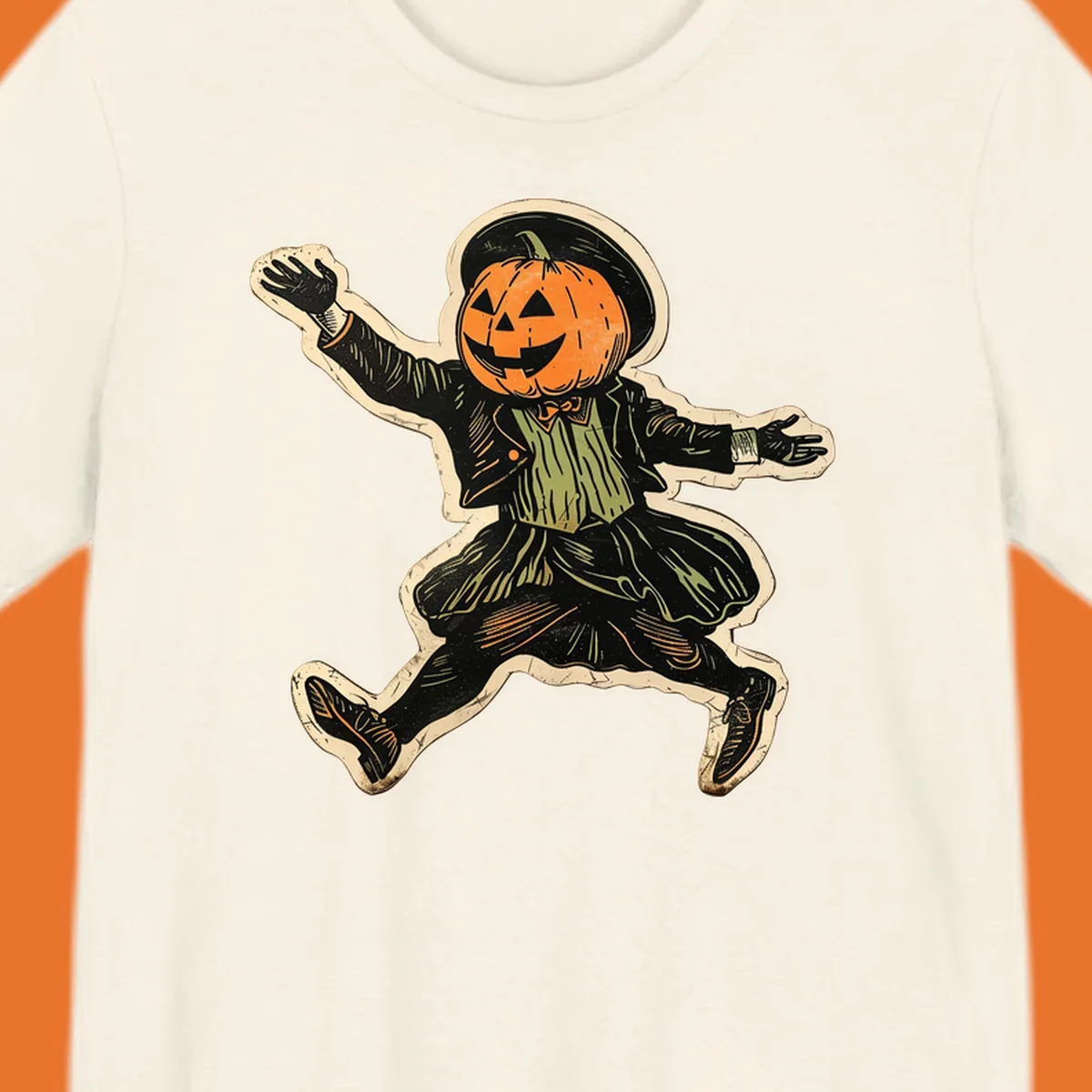 Vintage dancing pumpkin man illustration for Halloween