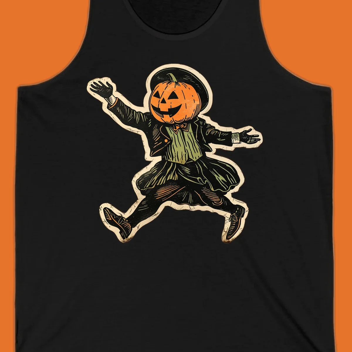 Vintage dancing pumpkin man illustration for Halloween