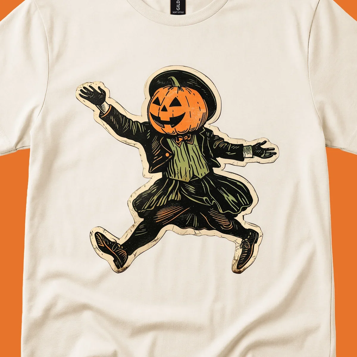 Vintage dancing pumpkin man illustration for Halloween