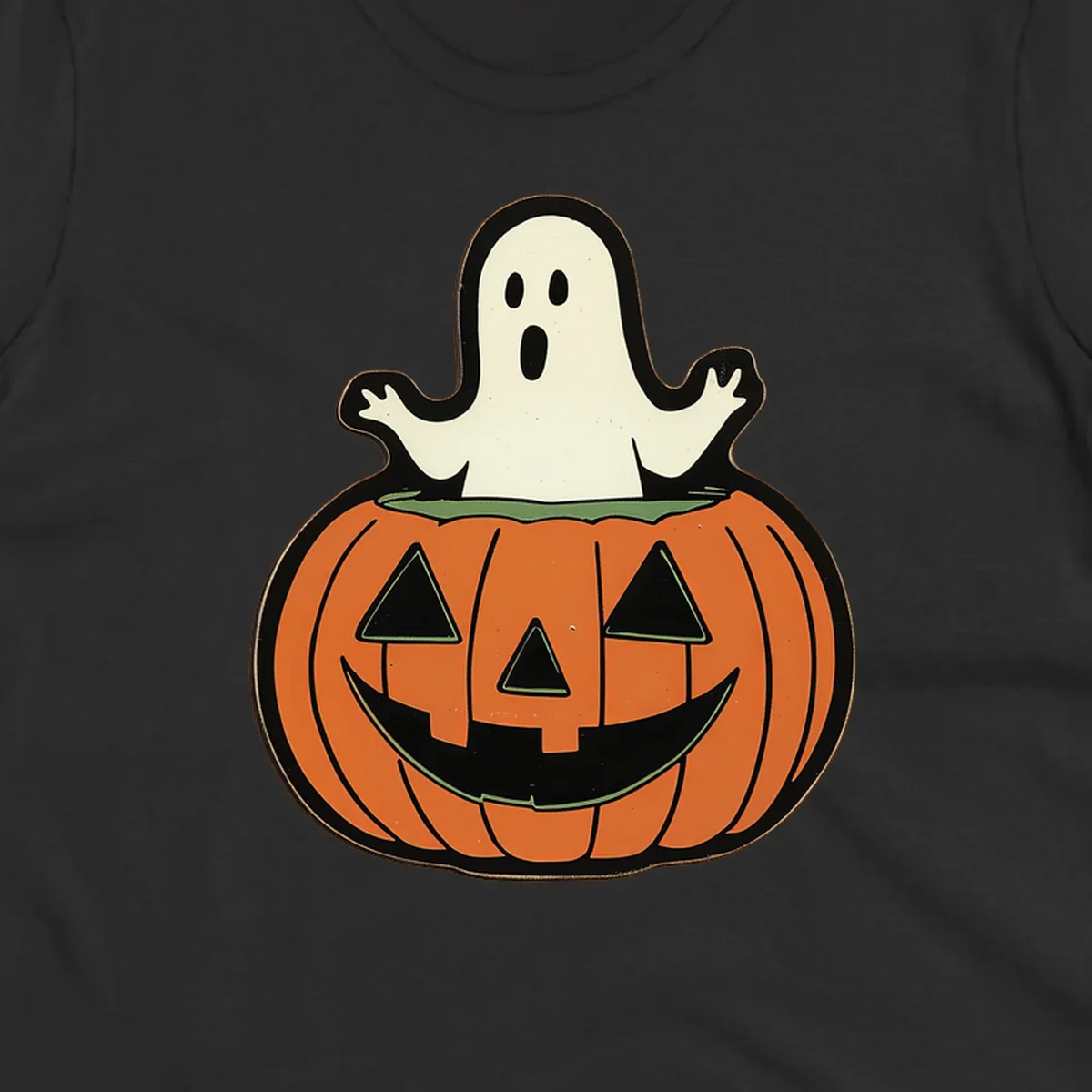 Halloween pumpkin with a ghost popping out, holiday graphic