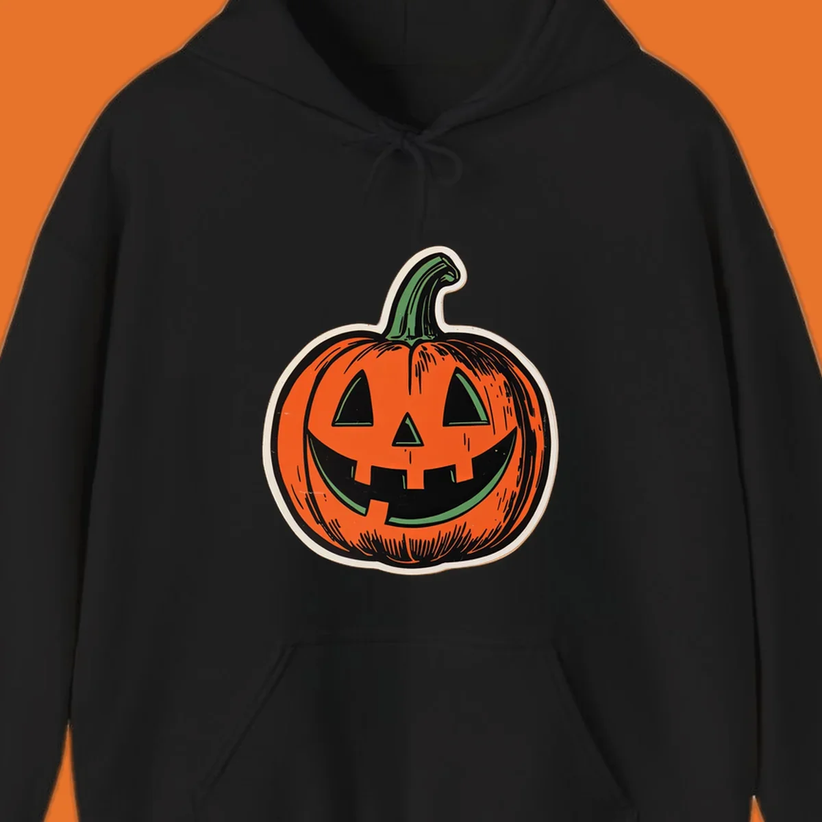Vintage halloween pumpkin face illustration with carved features.