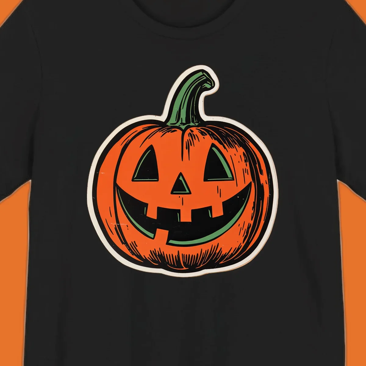 Vintage halloween pumpkin face illustration with carved features.