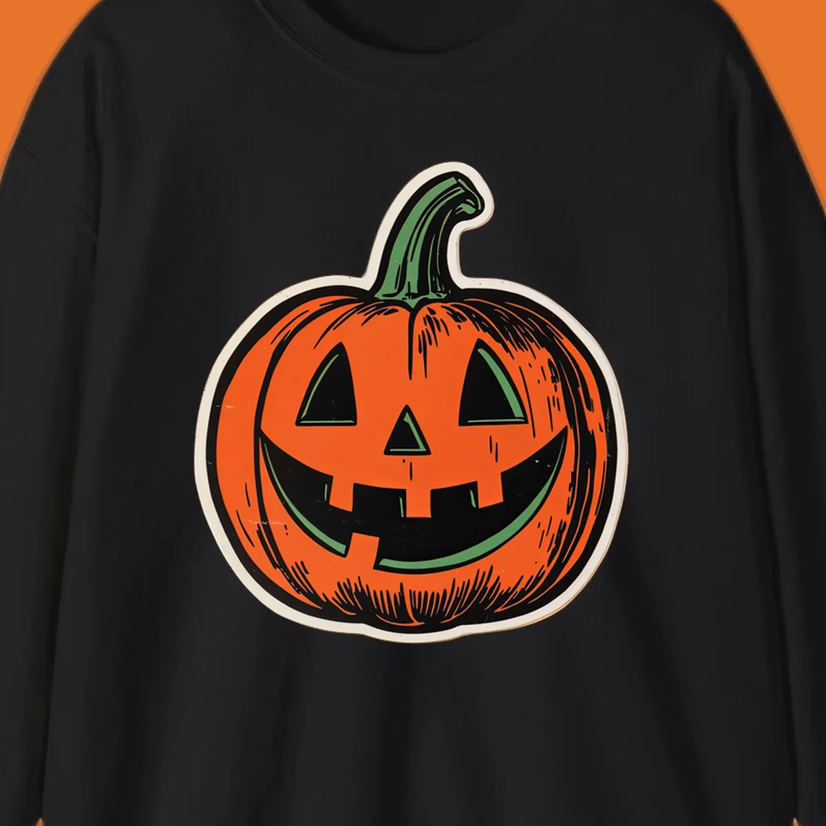 Vintage halloween pumpkin face illustration with carved features.