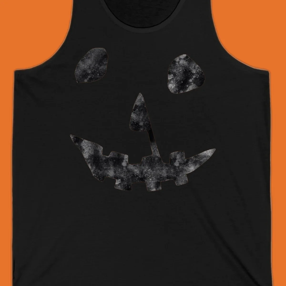 Spooky jack o lantern face graphic with distressed texture for Halloween.