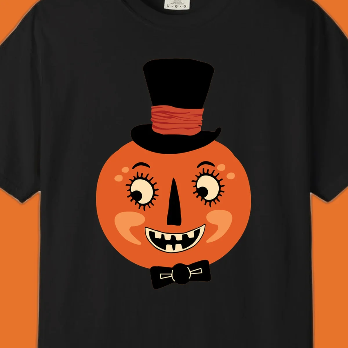 Dapper pumpkin character wearing a top hat and bow tie, with a friendly face.