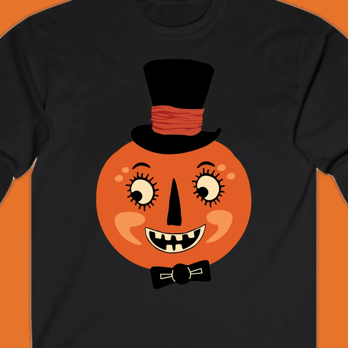Dapper pumpkin character wearing a top hat and bow tie, with a friendly face.