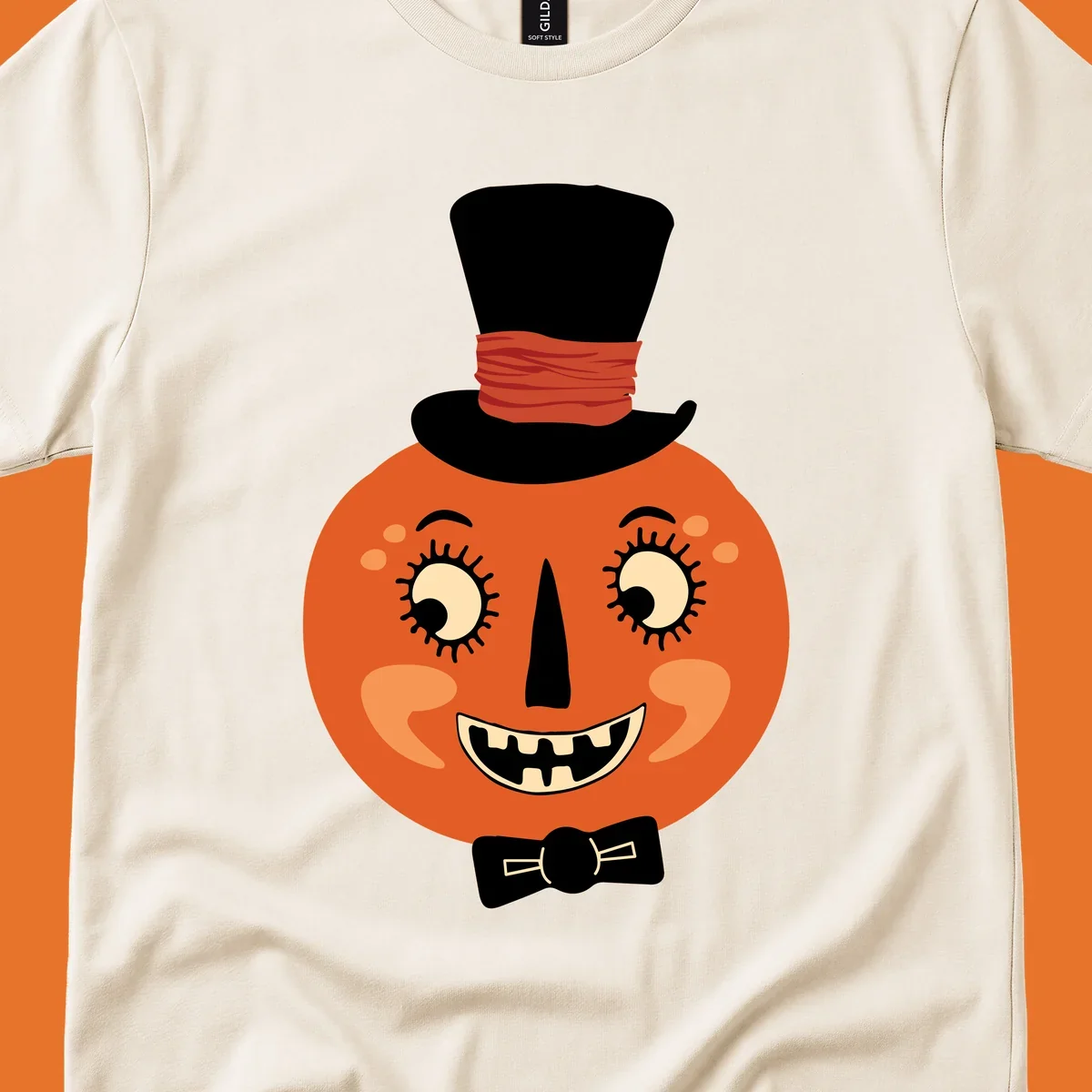 Dapper pumpkin character wearing a top hat and bow tie, with a friendly face.