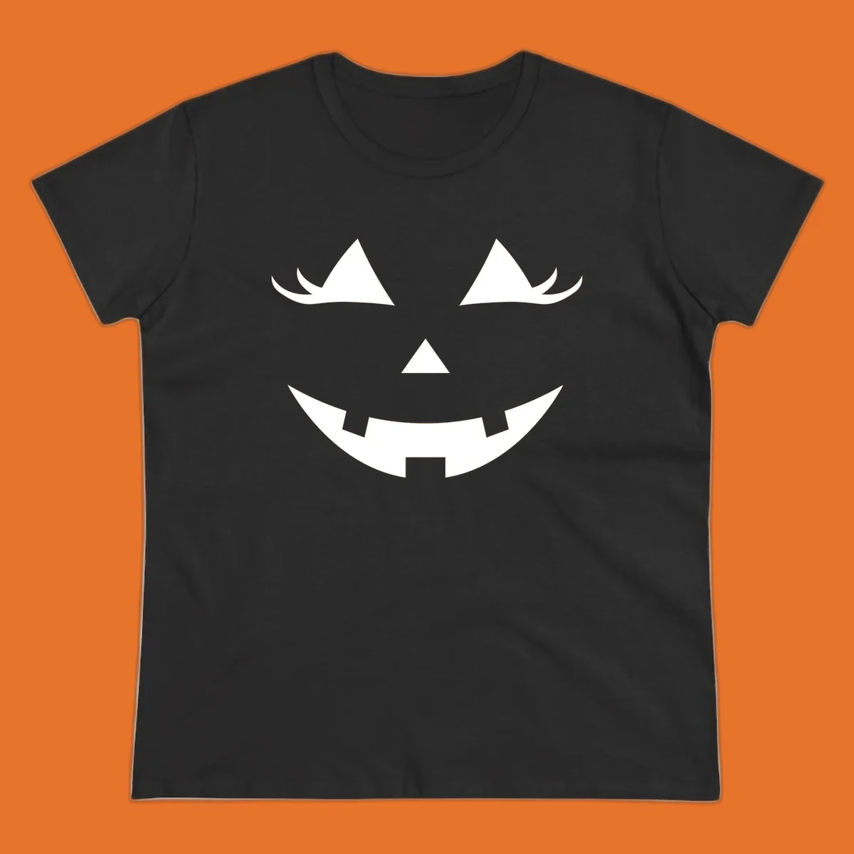 Spooky grinning jack-o-lantern face with triangle eyes and jagged smile, graphic for halloween.