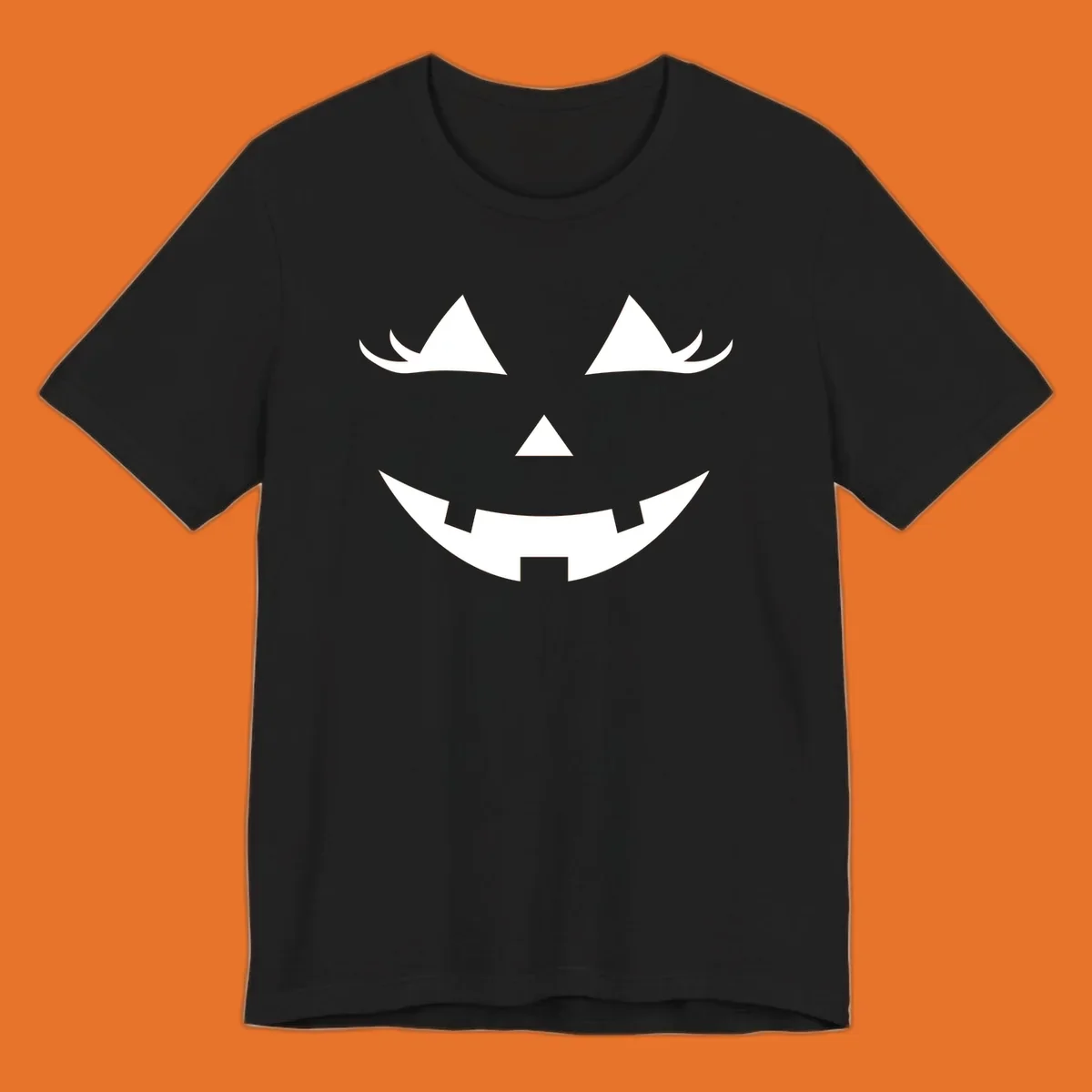 Spooky grinning jack-o-lantern face with triangle eyes and jagged smile, graphic for halloween.