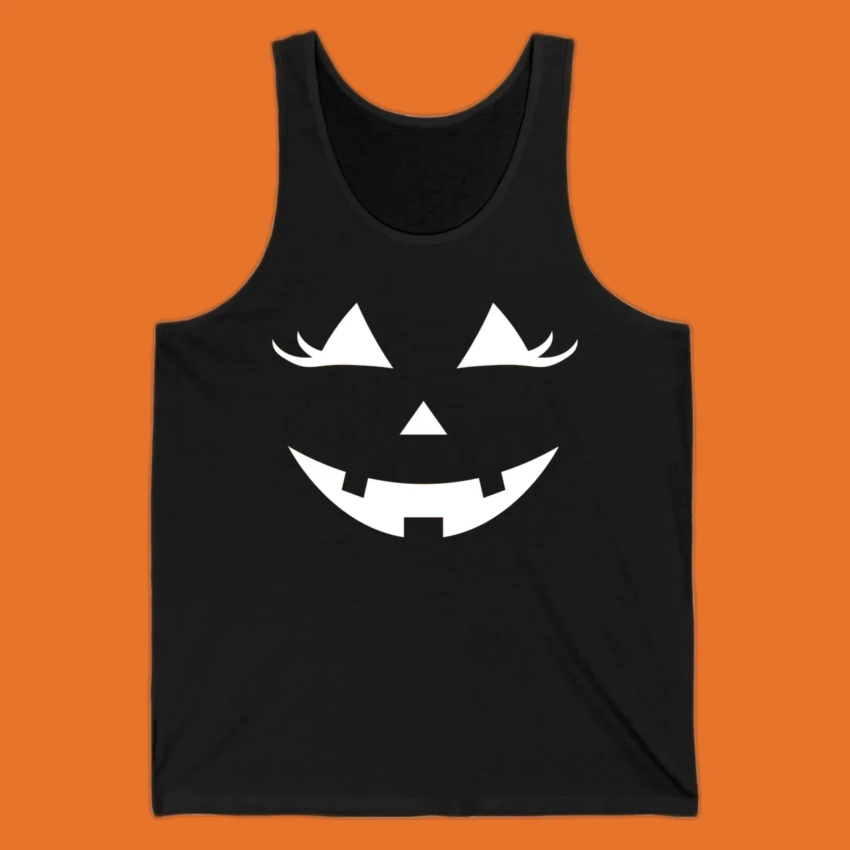 Spooky grinning jack-o-lantern face with triangle eyes and jagged smile, graphic for halloween.