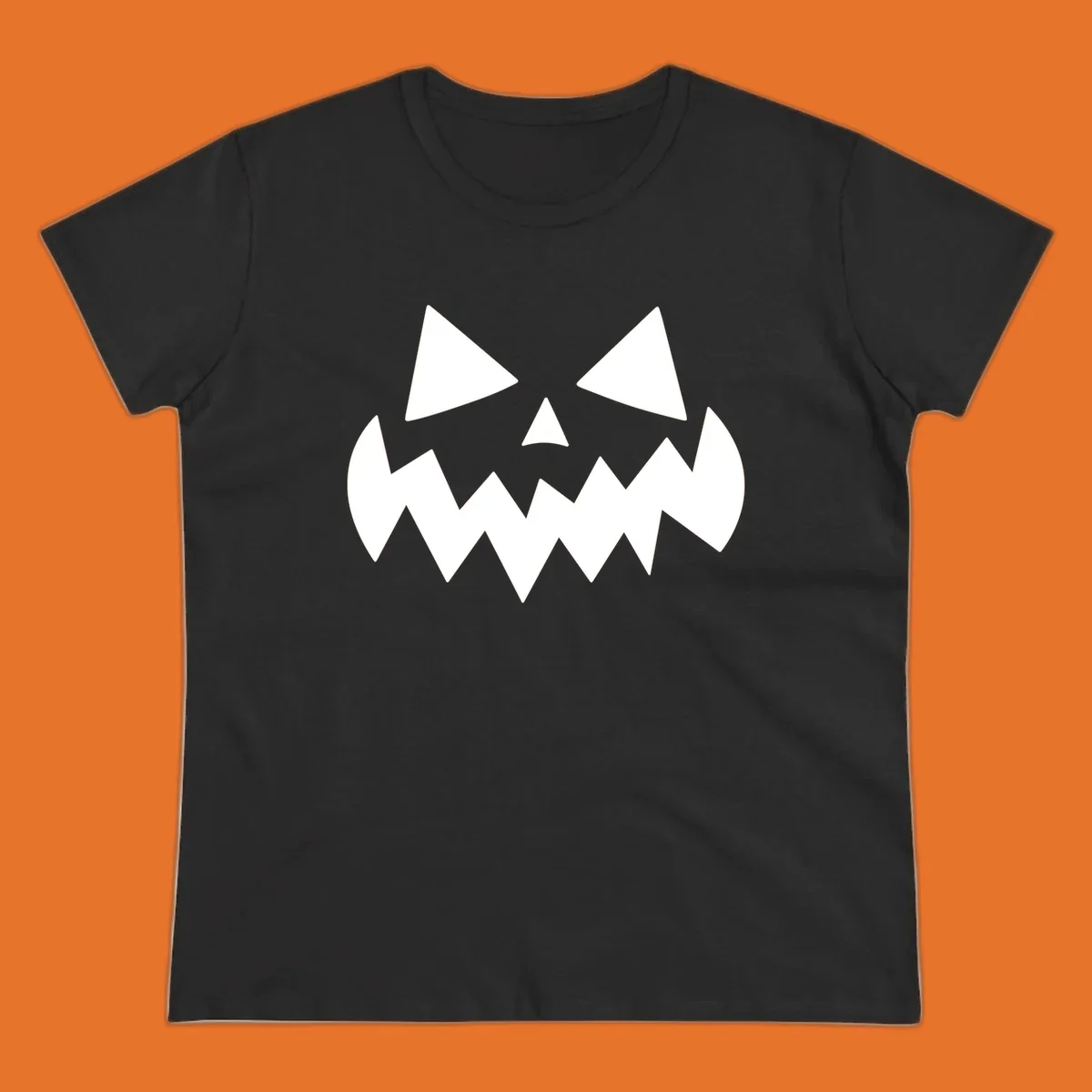 Spooky jack-o-lantern face with triangular eyes and a jagged mouth graphic.
