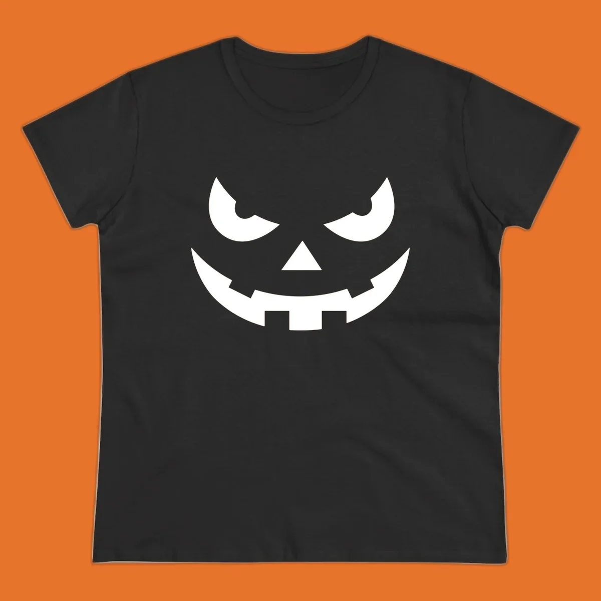 Spooky pumpkin face graphic with sharp eyes and a jagged grin.