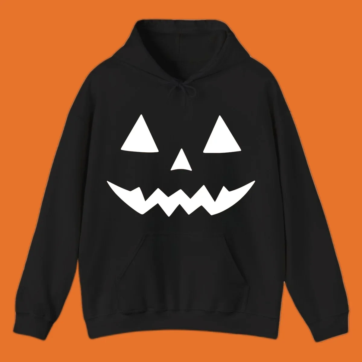 Classic jack-o-lantern face with triangle eyes and jagged mouth graphic.