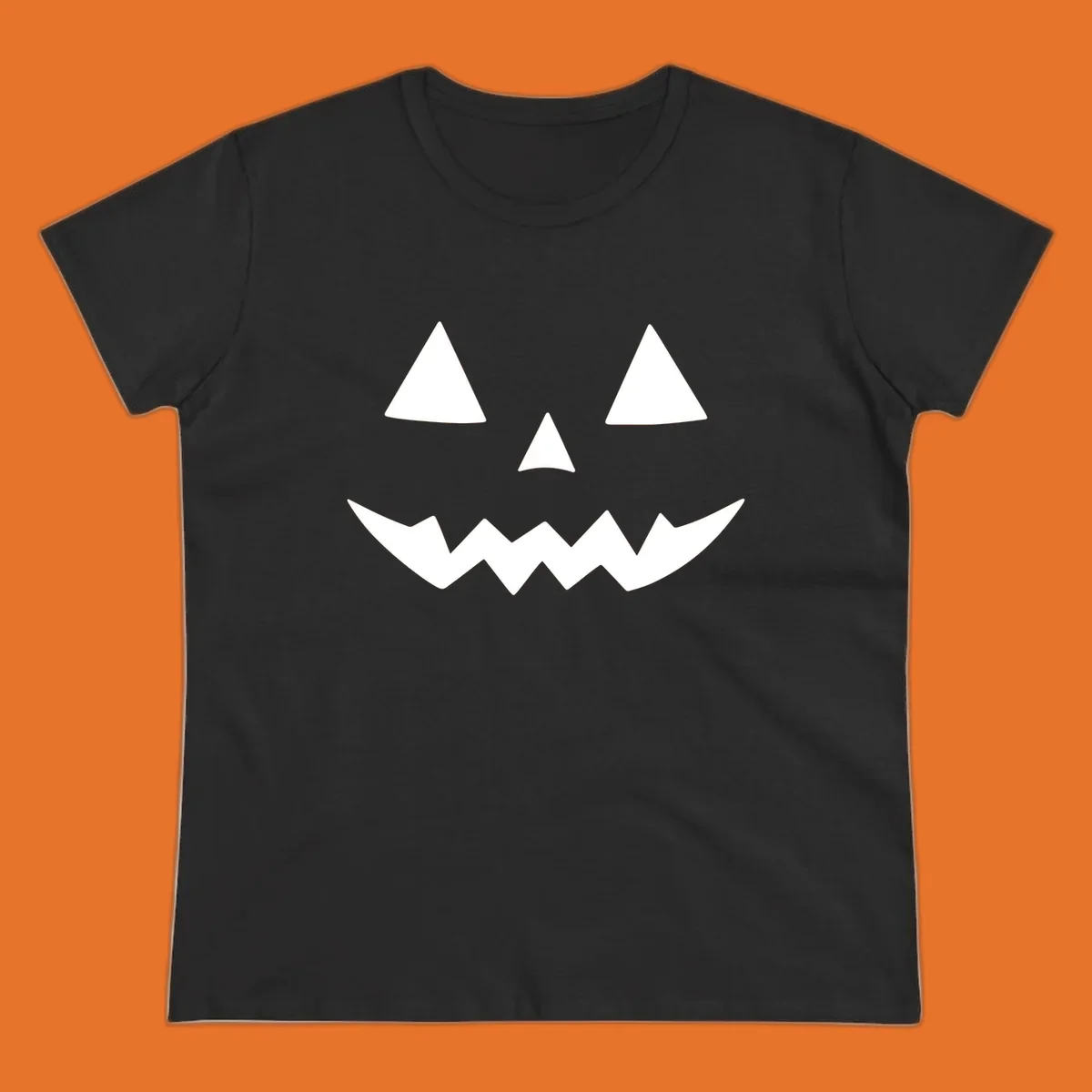 Classic jack-o-lantern face with triangle eyes and jagged mouth graphic.