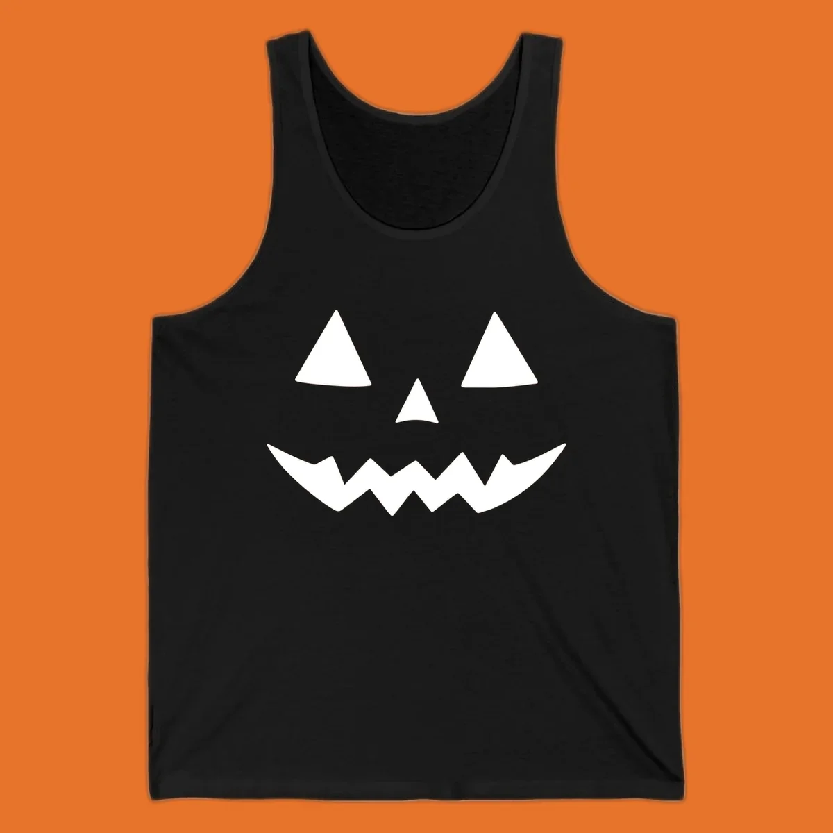 Classic jack-o-lantern face with triangle eyes and jagged mouth graphic.