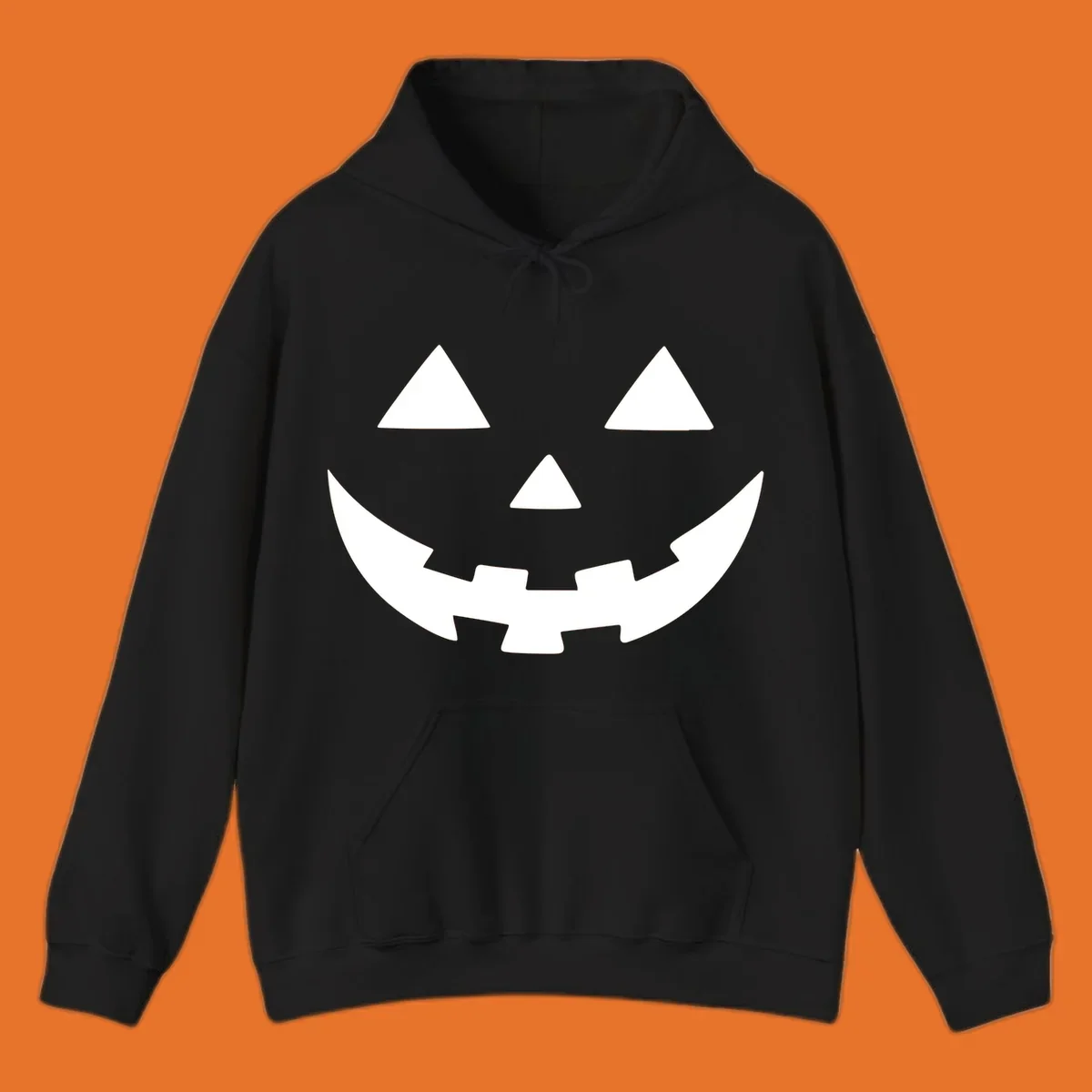 Classic jack o lantern face graphic with triangle eyes and jagged smile.