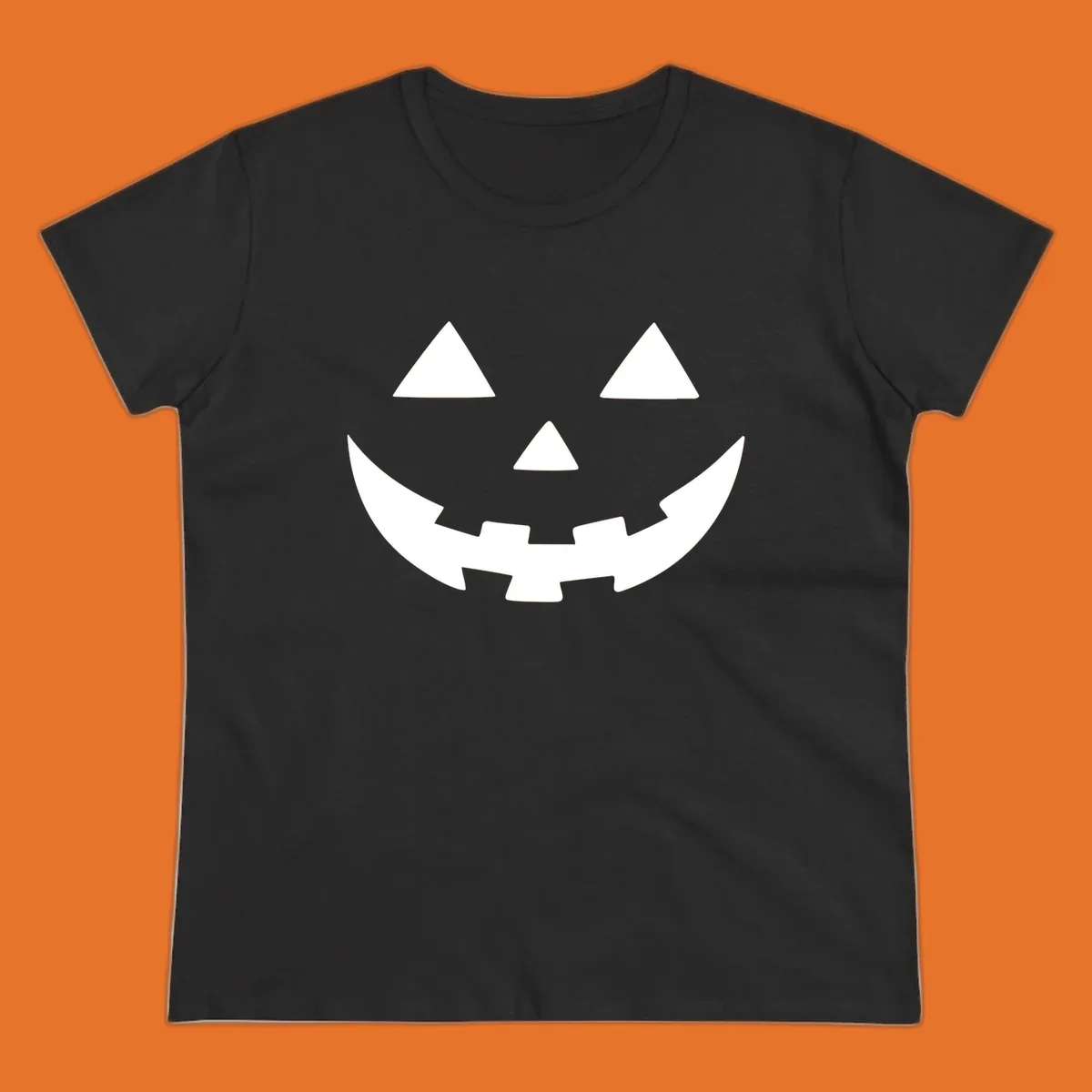 Classic jack o lantern face graphic with triangle eyes and jagged smile.