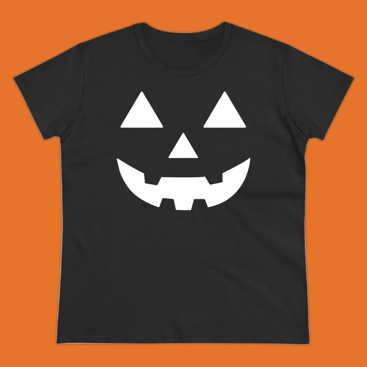 Classic Jack O' Lantern face with triangle eyes, nose, and jagged smile, rendered in white on black and black on white.