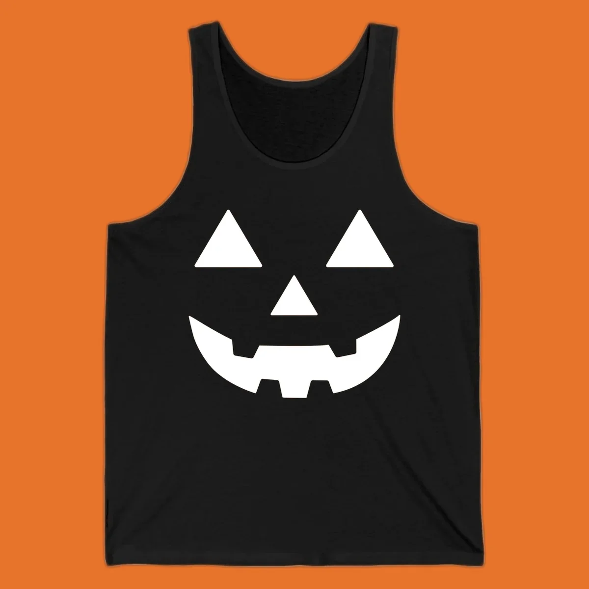 Classic Jack O' Lantern face with triangle eyes, nose, and jagged smile, rendered in white on black and black on white.