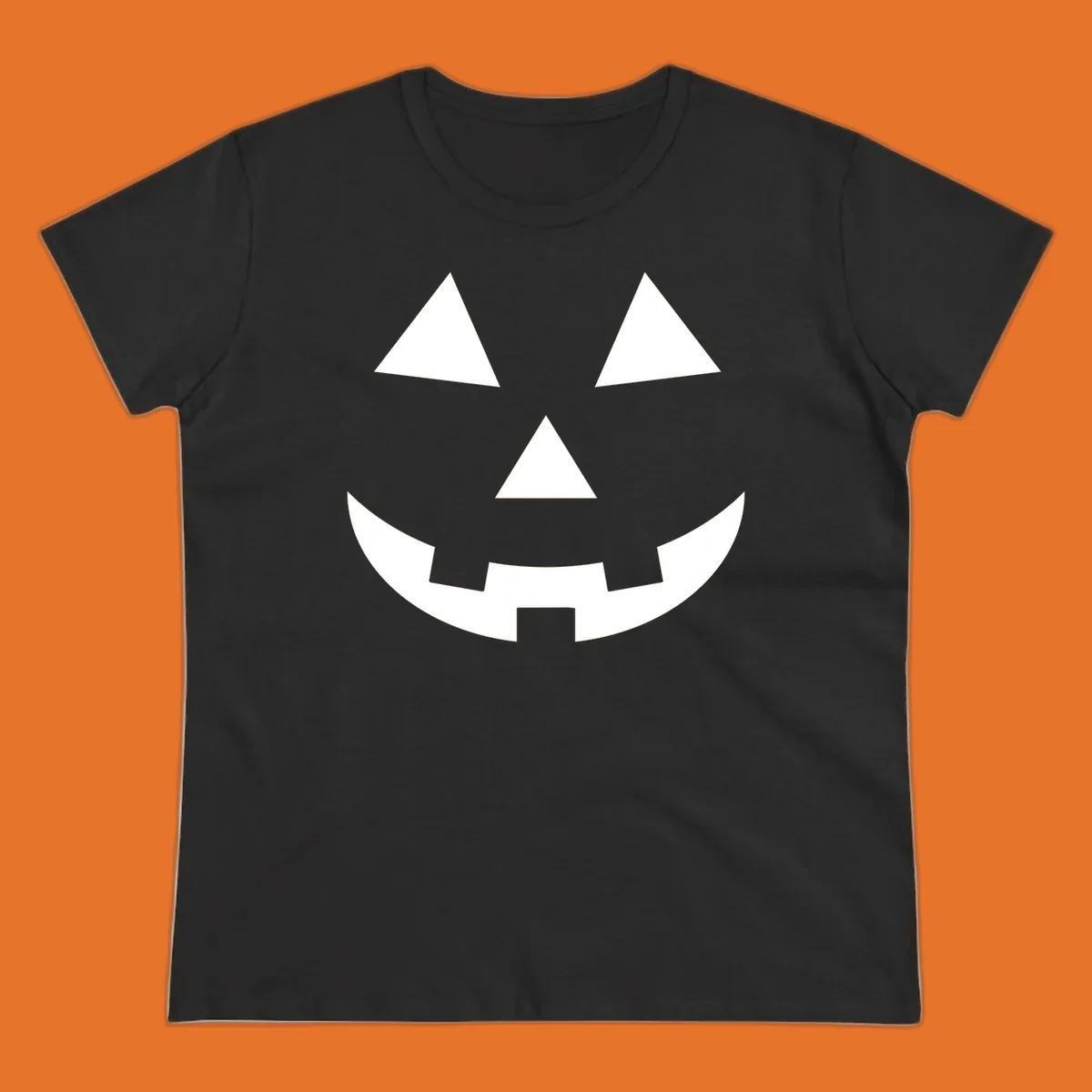 Classic jack-o-lantern face with triangle eyes and jagged smile. Halloween graphic.
