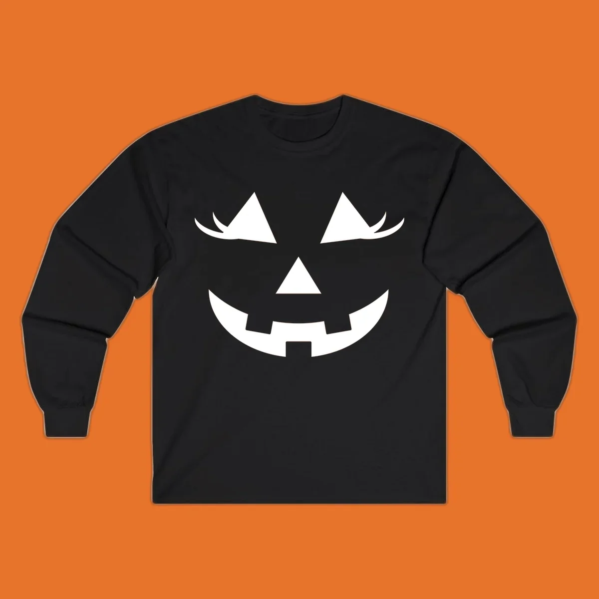 Jack o lantern face with triangular eyes and a jagged smile, classic halloween graphic.