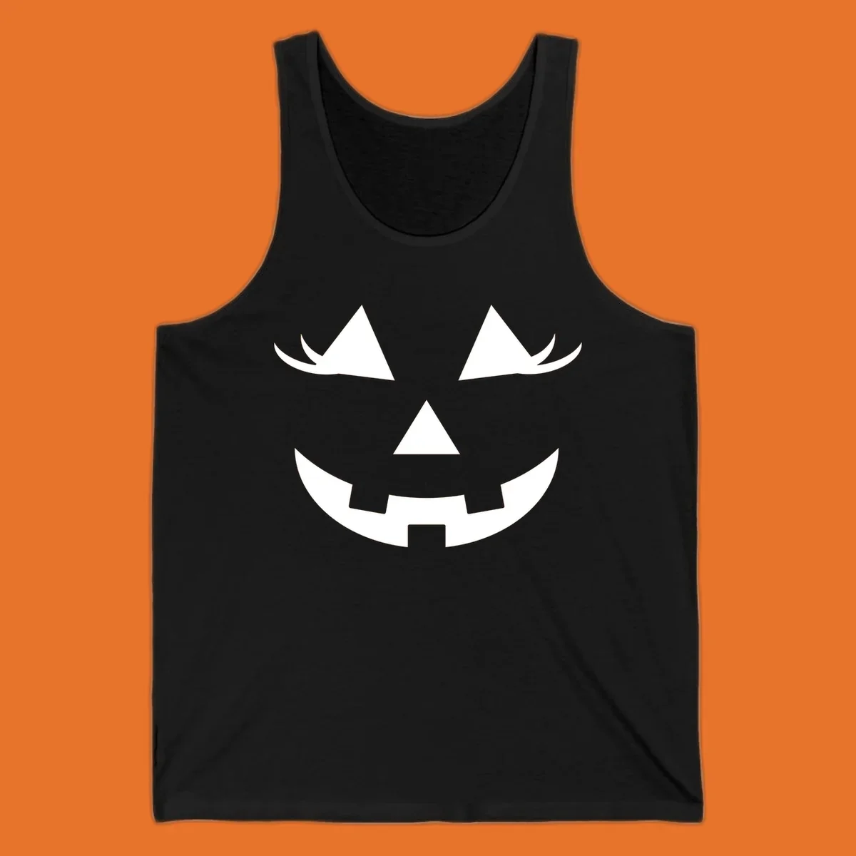 Jack o lantern face with triangular eyes and a jagged smile, classic halloween graphic.