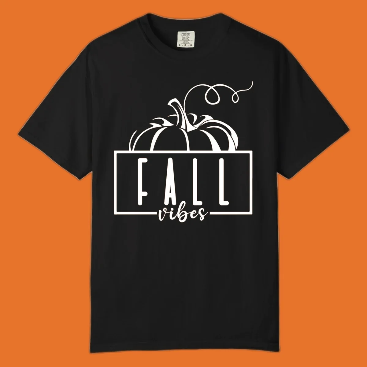 Fall vibes pumpkin illustration with text, featuring a pumpkin and the words FALL vibes.