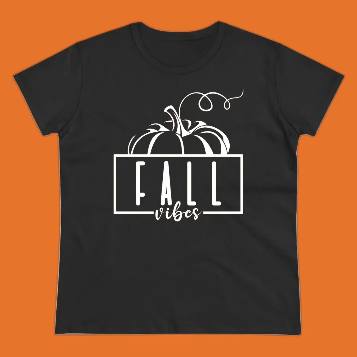 Fall vibes pumpkin illustration with text, featuring a pumpkin and the words FALL vibes.