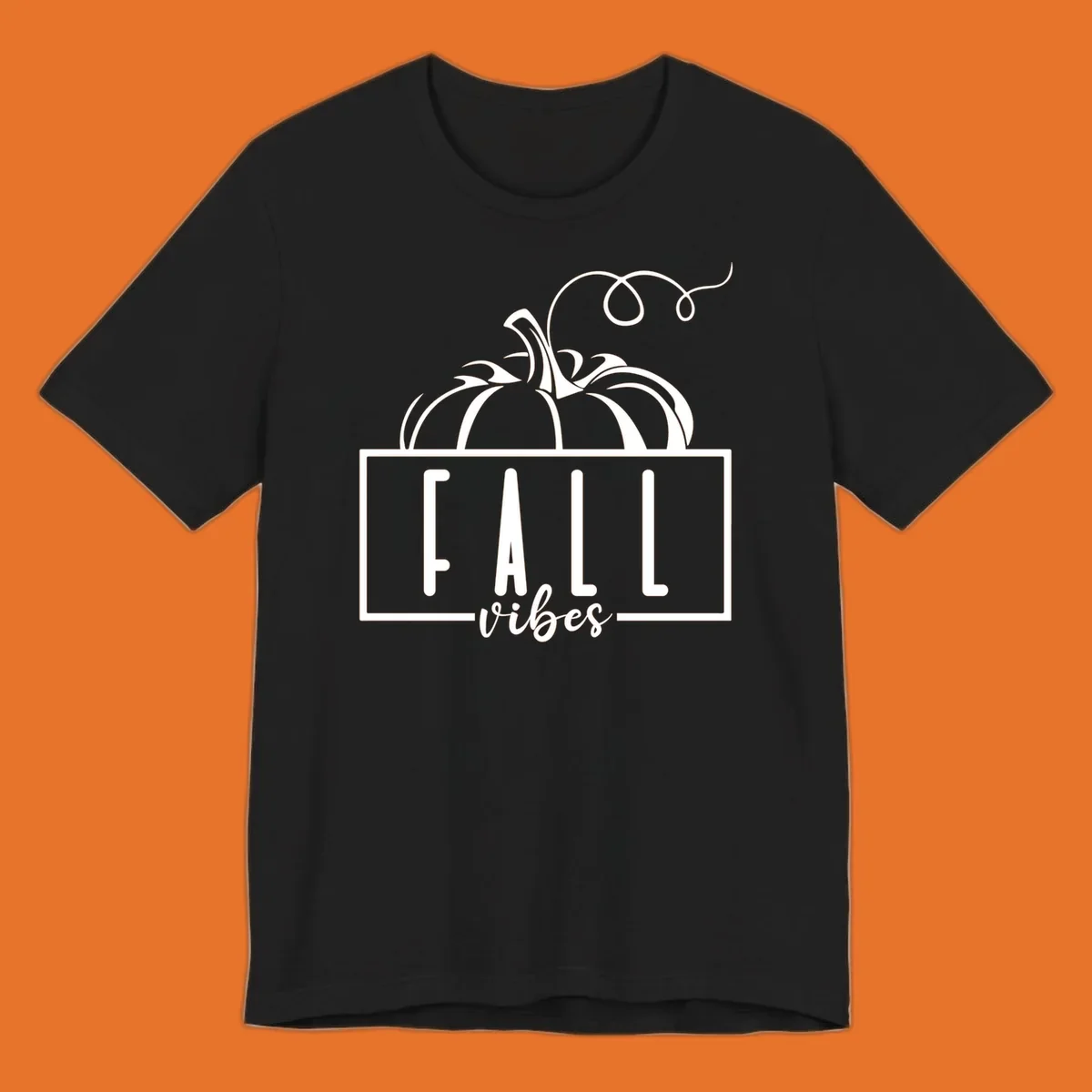 Fall vibes pumpkin illustration with text, featuring a pumpkin and the words FALL vibes.