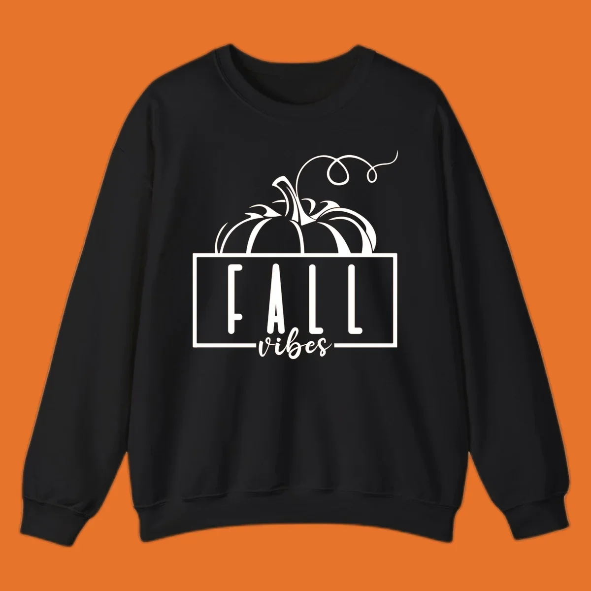 Fall vibes pumpkin illustration with text, featuring a pumpkin and the words FALL vibes.