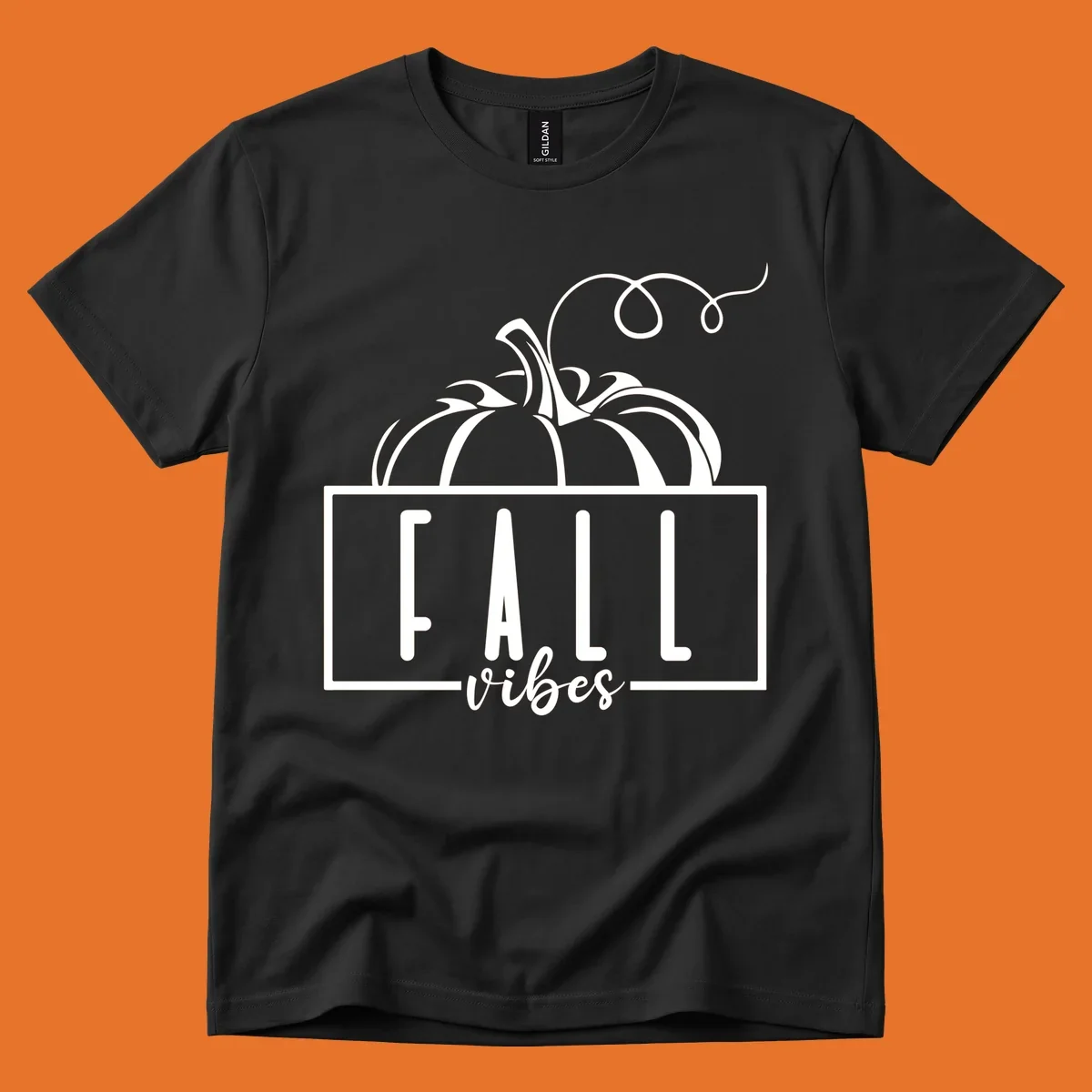 Fall vibes pumpkin illustration with text, featuring a pumpkin and the words FALL vibes.