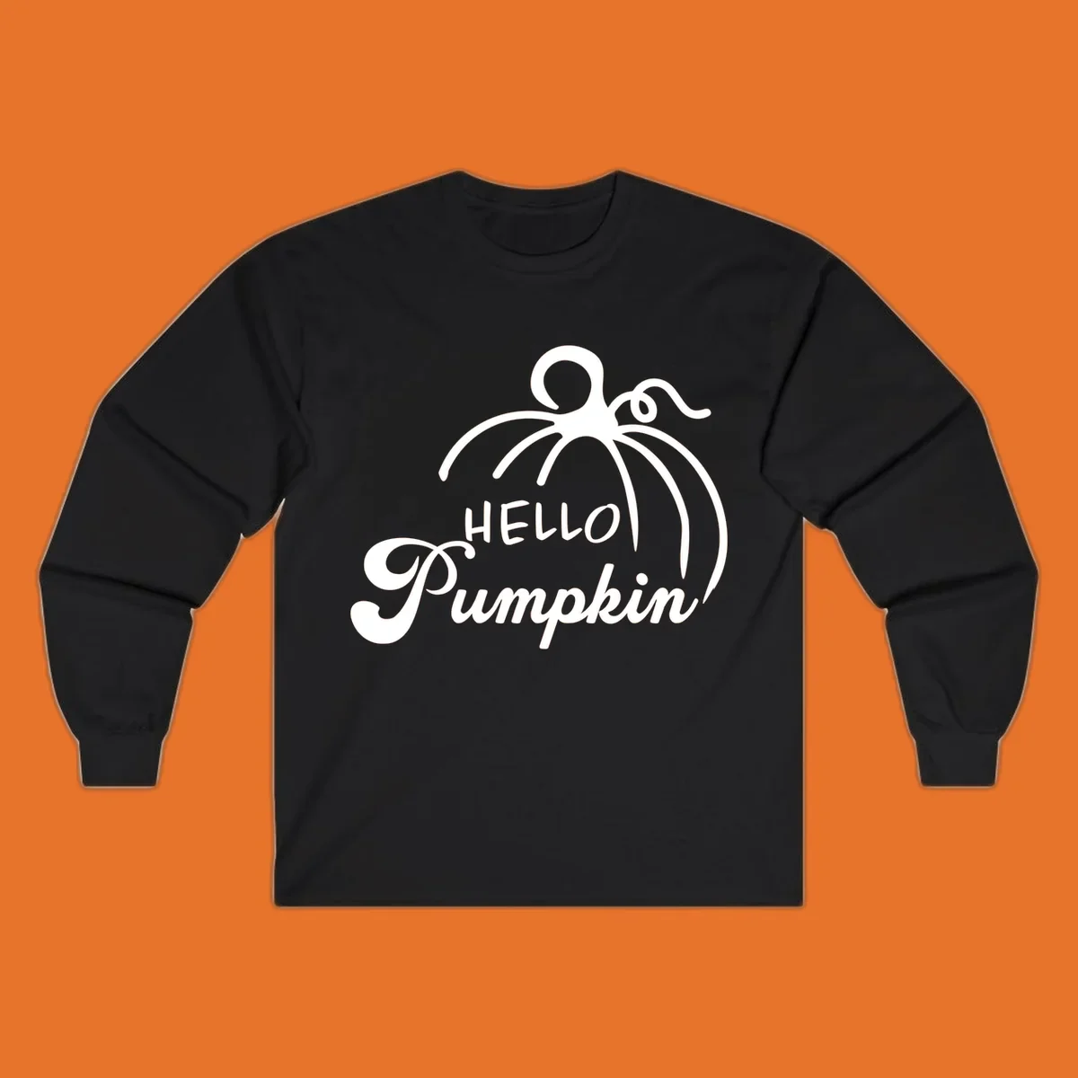 Illustration of a pumpkin with the text 'HELLO Pumpkin', ideal for fall and Halloween.