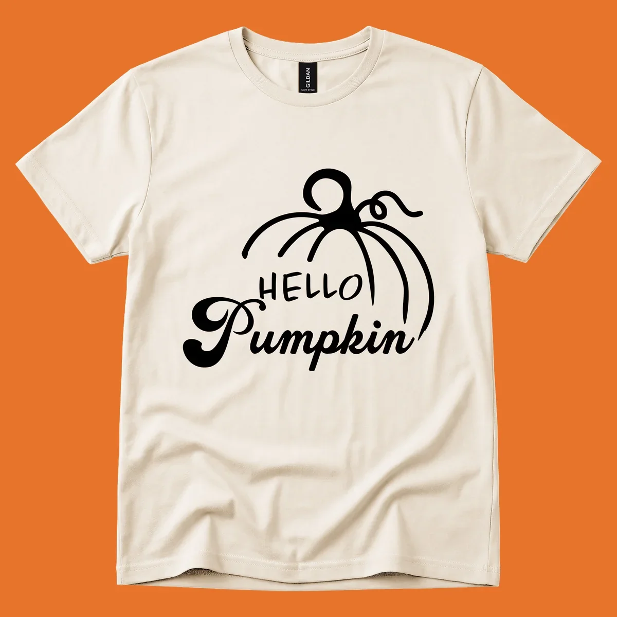 Illustration of a pumpkin with the text 'HELLO Pumpkin', ideal for fall and Halloween.