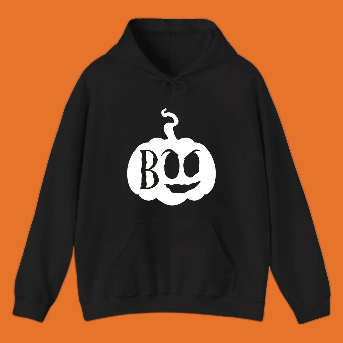 Spooky boo pumpkin face illustration with text, Halloween theme.