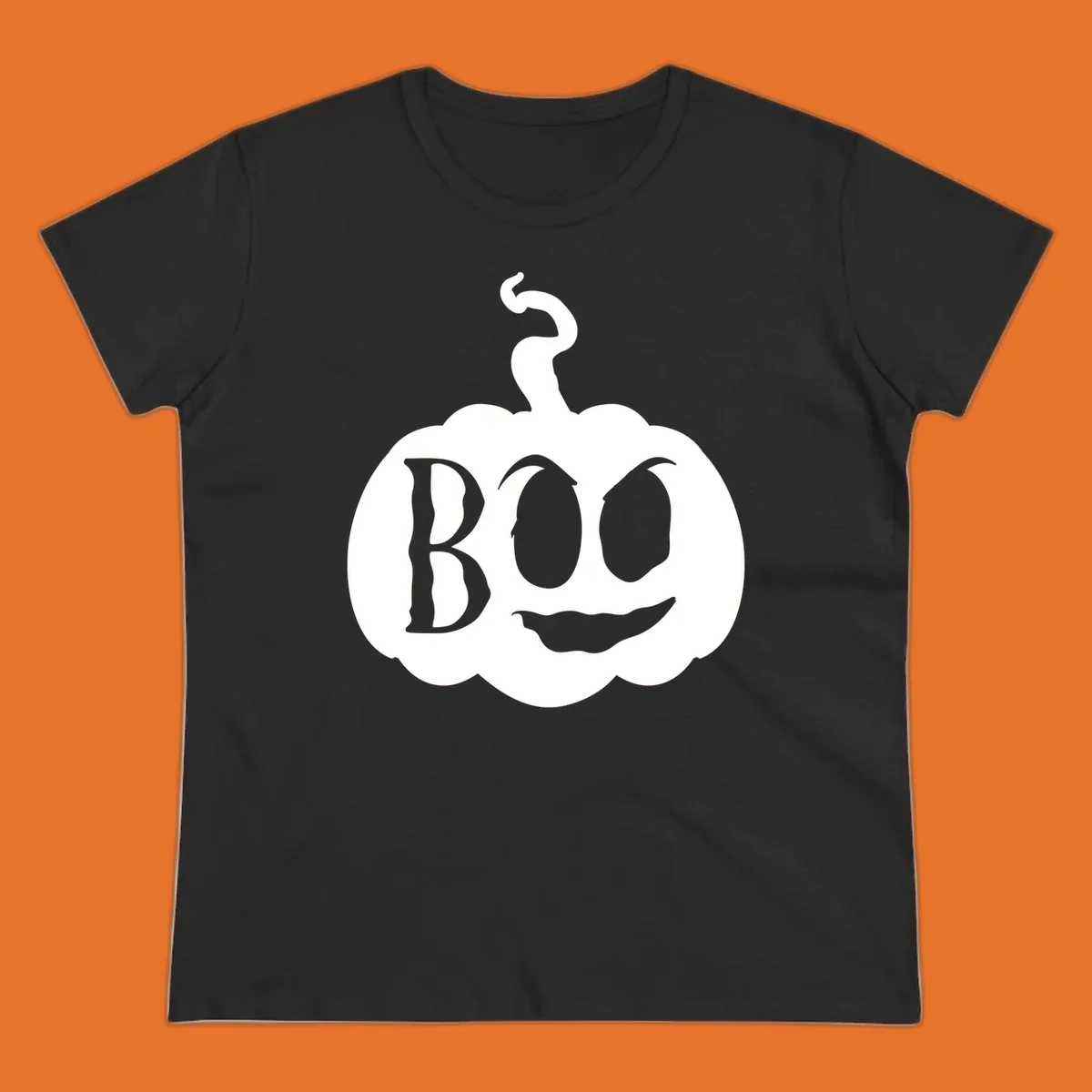 Spooky boo pumpkin face illustration with text, Halloween theme.